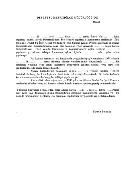 Devlet Su İşleri Dilekçe Örnekleri .